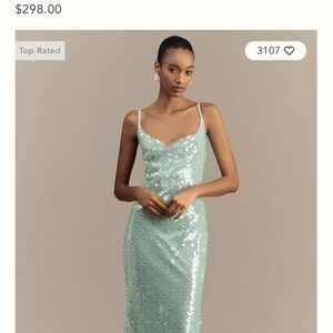 Mare Mare Kassidy Anthropologie Cowl Neck Stretch Sequin Maxi Dress in Mint